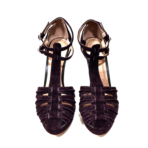 JOIE Burgundy Suede Strappy Platform Heels - Picture 5 of 8